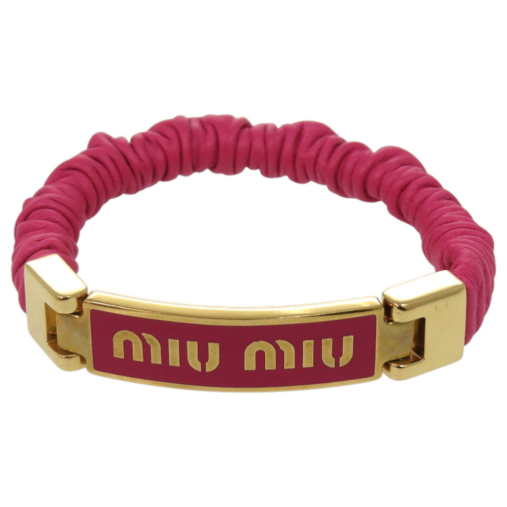 Miu Miu Miu Logo Nappa Leather Pink Bracelet 1792MIUMIU